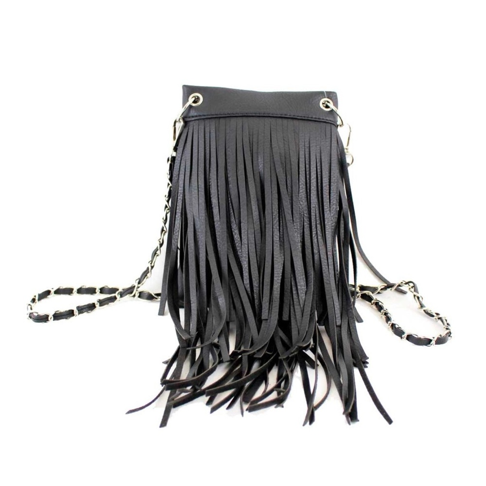 The Chic bag, black fringe Crossbody bag purse with‎ silver hardware - Picture 6 of 6